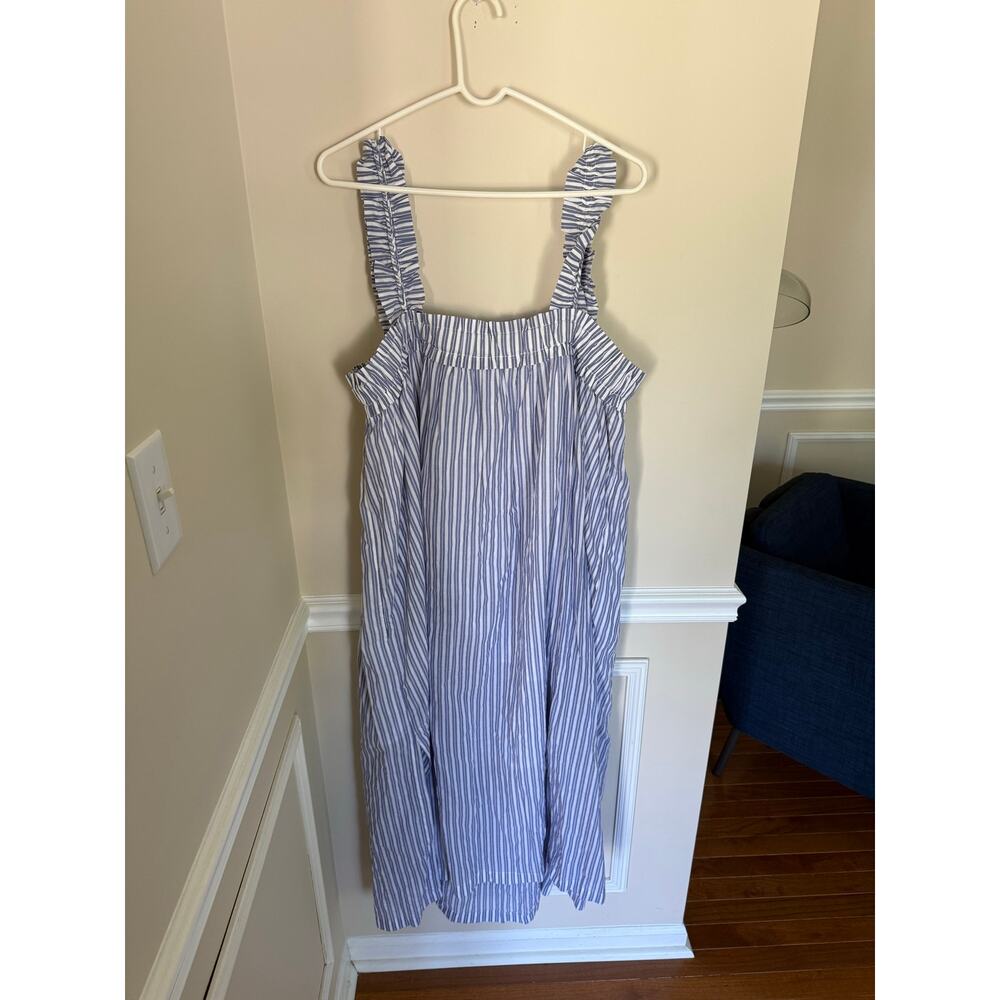 Preppy Summer J. Crew Pinstripe Ruffle Braided Strap Voile Shift Maxi Dress- XXL - Picture 6 of 10